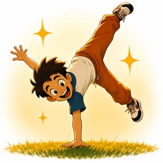 Illustrated child doing a cartwheel